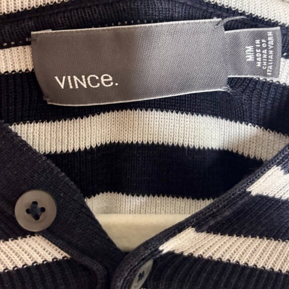 Vince Fitted Ribbed Hooded Navy White Stripe Sweater Henley Cotton Size Medium - Picture 4 of 5